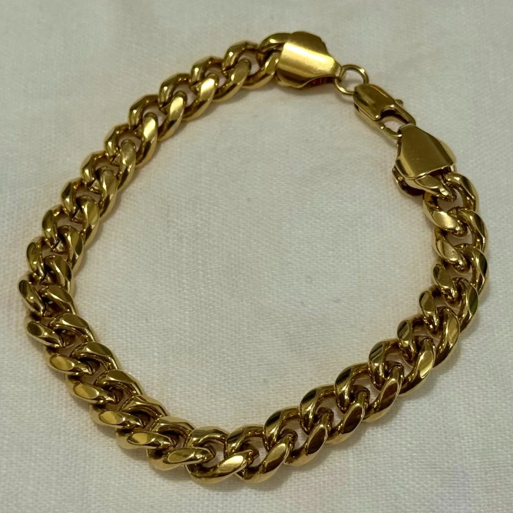 8 mm Solid Curb Link Chain Gold Tone Bracelet Lobster Clasp - Picture 1 of 9